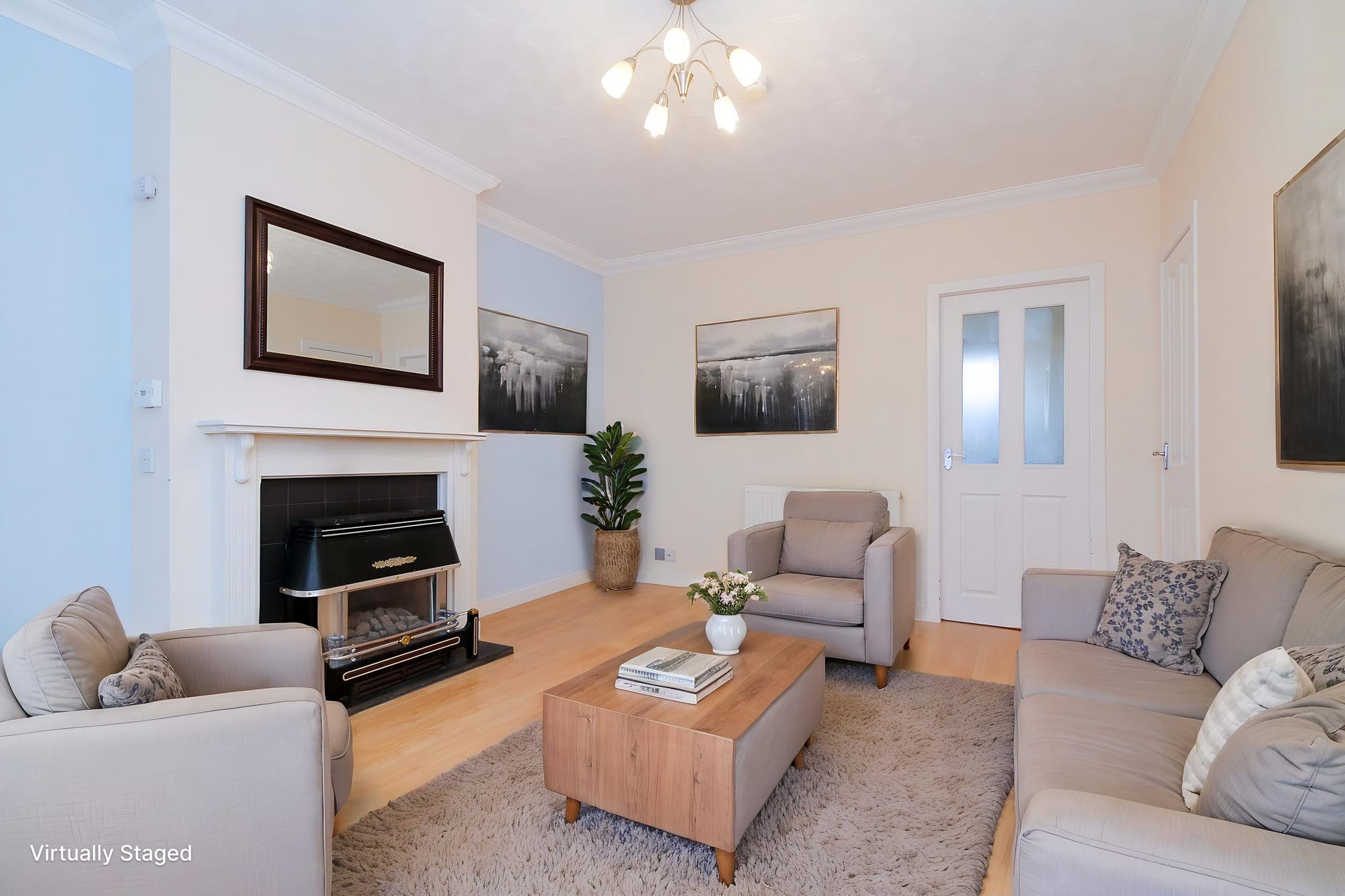 Living room, virtually staged — second view
