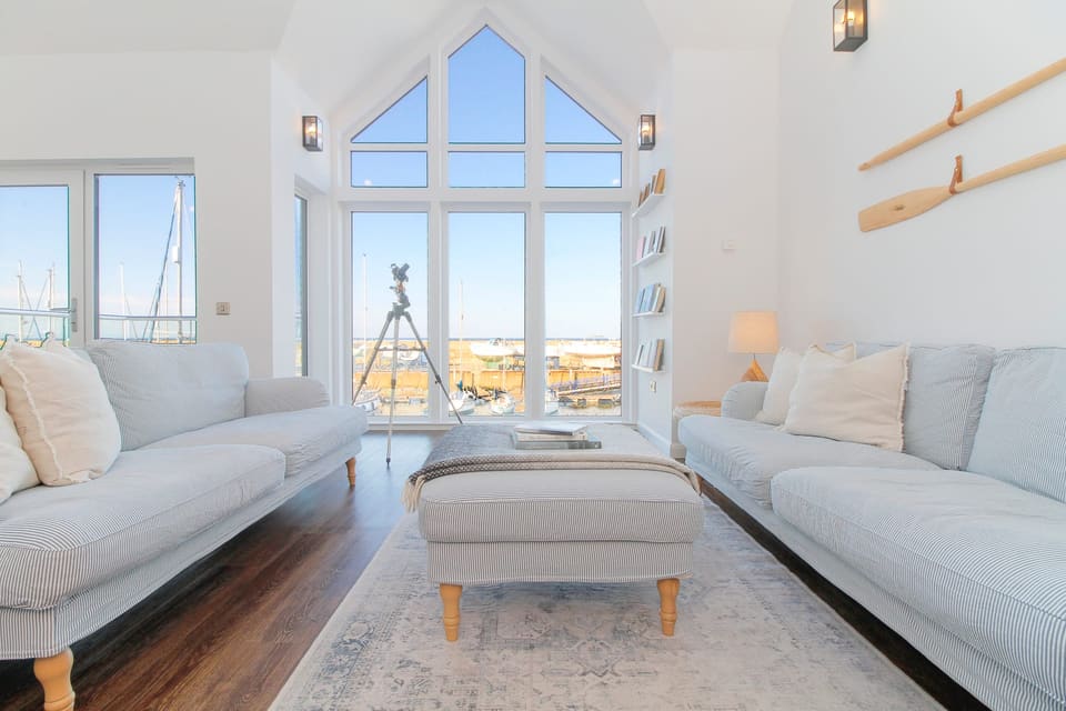 Living room with marina views