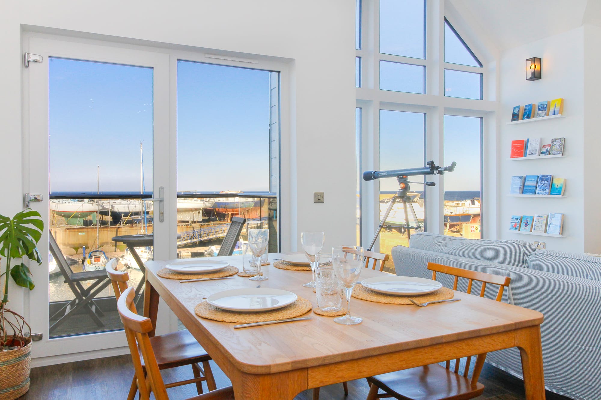Dining area with marina views