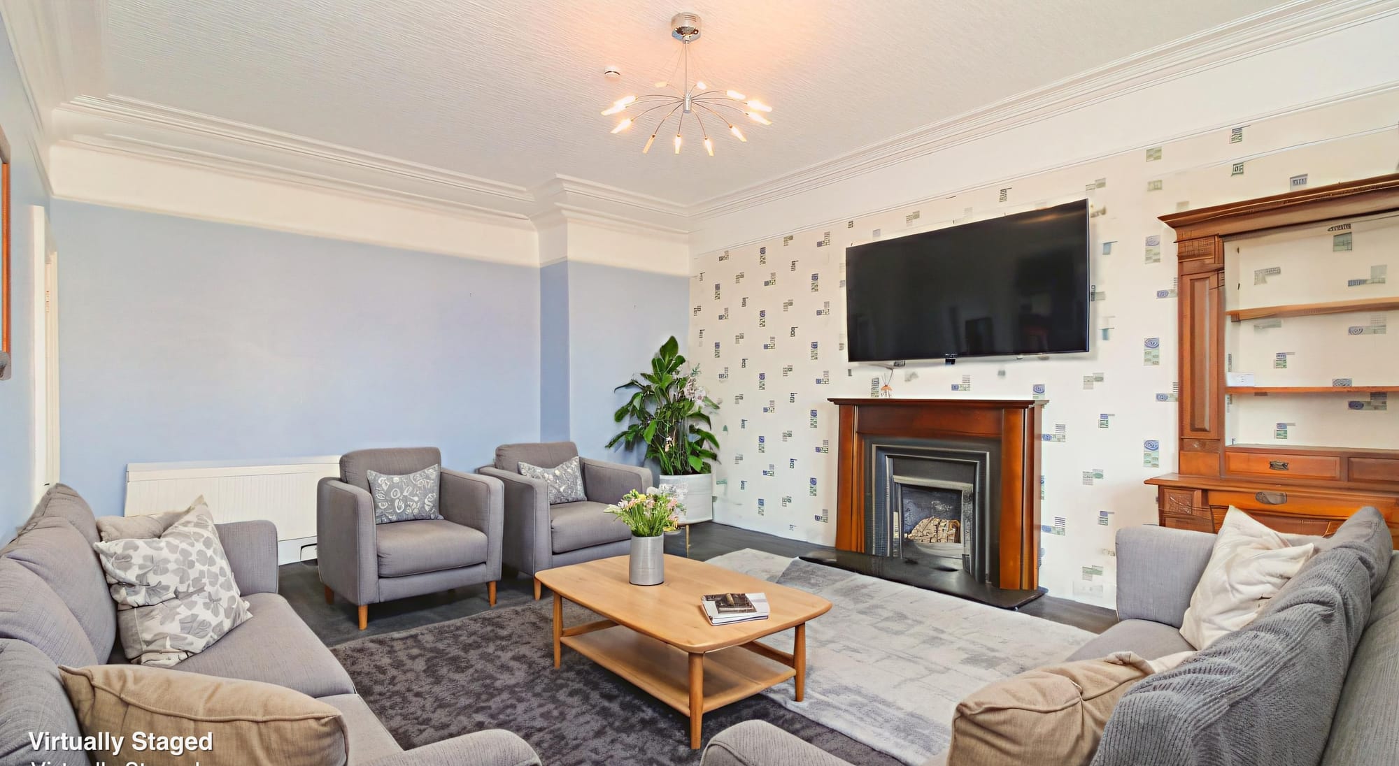 Reception room, virtually staged