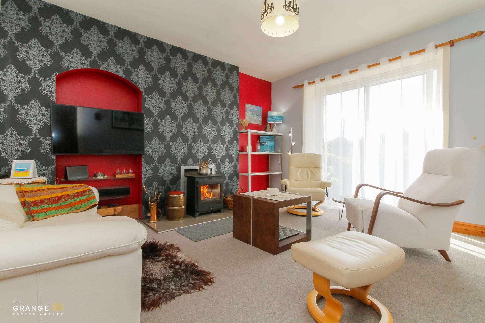 Living room with multi-fuel stove